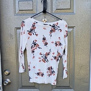 Ann Taylor Factory Floral Blouse - White with Red and Black